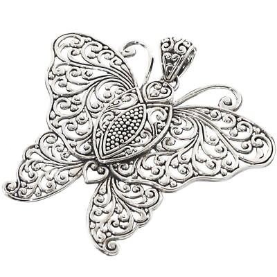 #ad 925 Sterling Silver Bali Handmade Scrollwork Butterfly Sterling Pendant 2 1 8quot;
