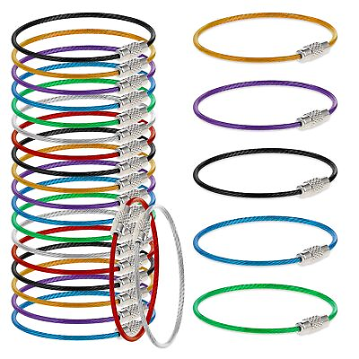 #ad 21PCS Stainless Steel Wire Ring Loops Wire Keychain Cable Key Rings Coated C...