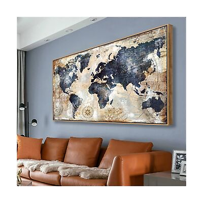 #ad Framed Wall Art for living Room World Map Wall Art Print Decor Map Picture f...