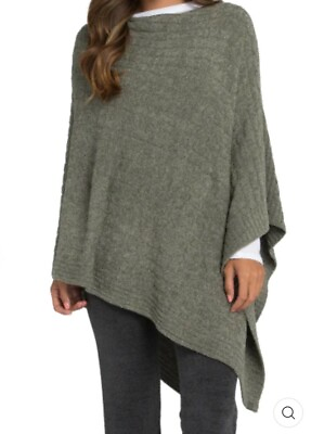 #ad Barefoot Dreams Cozychic Poncho OS Sage Cable Asymmetrical