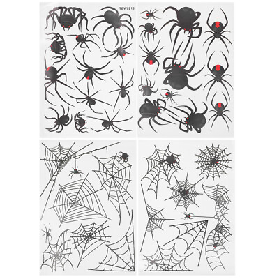 #ad 4 Sheets Halloween Stickers Pvc Spider Web Wall Decals 3D Black