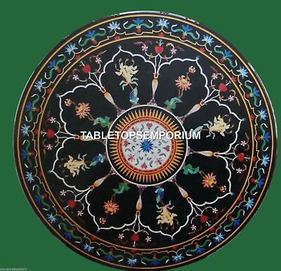 #ad 36quot; Black Marvelous Handmade Dining Table Top Pietradura Inlay Floral Art Decor