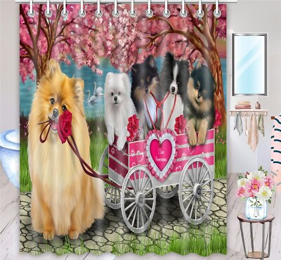 #ad Pomeranian Shower Curtain Personalized Hooks Many Dog Designs NWT
