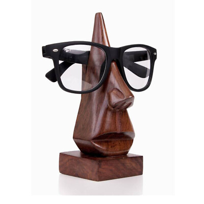 #ad Wooden Eye Glasses Holder Stand Hand Carved Desk Organizer Shape Of Nose 6 Inch