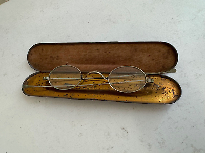#ad Antique Spectacles Eyeglasses w Metal Case