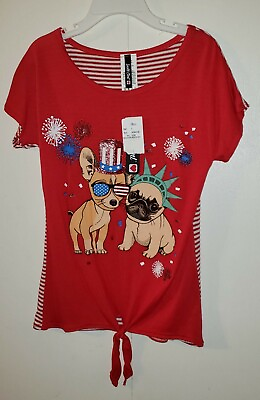 #ad InstaGirl White Red Stripes Back Pug Chihuahua Front 4th of July Small 7 8