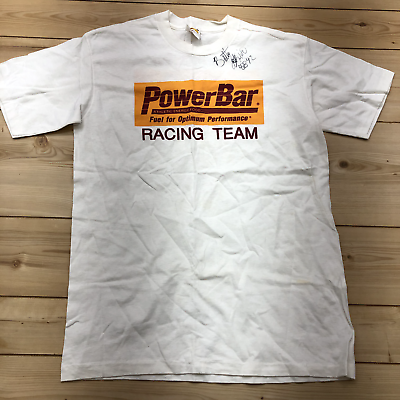 #ad Vintage Power Bar White Power Bar Racing Team Cotton T shirt Adult Size L *