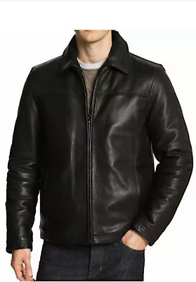 #ad Men#x27;s Genuine Leather Jacket Flight Bomber Coat Black Lined
