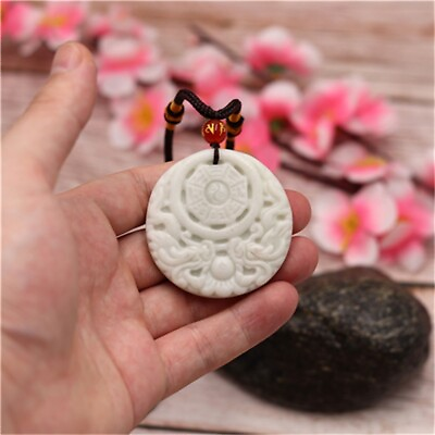 #ad Jade Dragon Pendant Necklace White Jewelry Charm Natural Carved Amulet Gifts