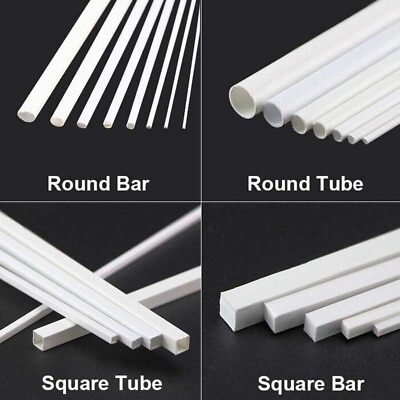 #ad ABS Square Round Rod Tube Plasticard Bar Strip Plastic Styrene Length 250mm