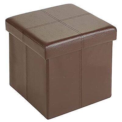 #ad Fresh Home Elements FHE 12” Folding Storage 12x12x12 Brown Faux Leather