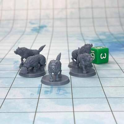 #ad Wolf Pack Set of 5 Dungeons and Dragons Miniature DnD Miniature Mini 32mm Lot