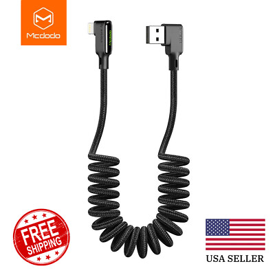 #ad Mcdodo 90 Right Angle Coiled Spring LED Fast Charging USB Cable for iPhone