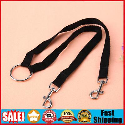 #ad Nylon Double Dual Two Pets Dogs Leash 2 Way Coupler Walk Necklace Black