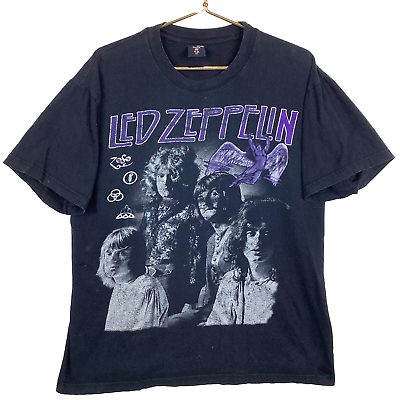 #ad Vintage Led Zeppelin T Shirt Extra Large Black Zoso Band Tee Angel