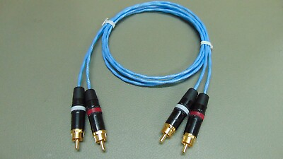 #ad 1 Meter 24 AWG RCA Audio Interconnect Cable Silver Plated Copper Blue