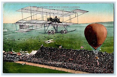 #ad c1910 Antique Airplane Hot Balloon Aviation Meet at Los Angeles CA Postcard