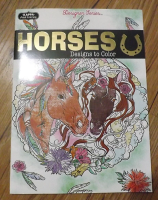 #ad NEW Kappa Designer Series Adult Coloring Book HORSES PONIES FREE GIFT