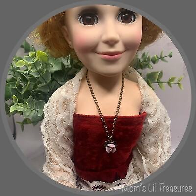 #ad Purple Porcelain Rose Pendant Chain Doll Necklace • 18 20” Vintage Doll Jewelry