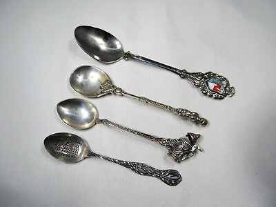 #ad Vintage Antique Collector Spoons Set of 4 Some Silver C3007
