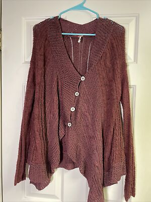 #ad Free People Womens Sweater Size S Maroon Cable Asymmetrical Hem Button Down