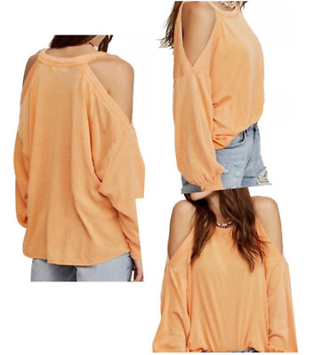 #ad Free People Cold Shoulder Shirt Tunic Tangerine Oversized Small Raw Hems