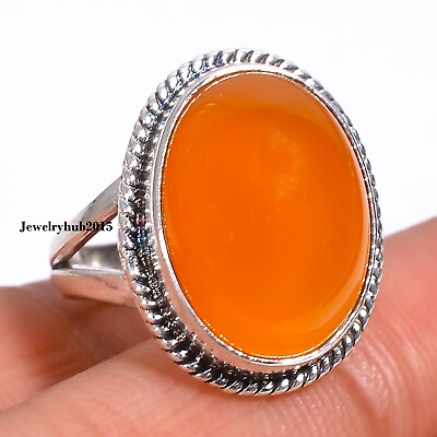 #ad Orange Carnelian Gemstone Ring 925 Sterling Silver All Size MO**