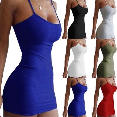 #ad Womens Sexy Stretch Bodycon Cami Dress Ladies Summer Hot Sleeveless Skirt Dress