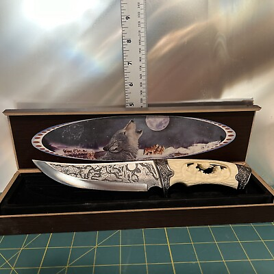 #ad Handmade Steel Etched Blade Eagle Resin Handle Hunting Bowie Knife Scene