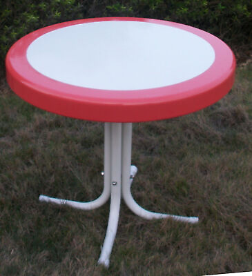 #ad Metal Retro Round Table Red Coral and White