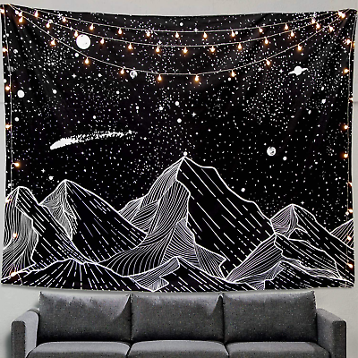 #ad Black and White Tapestry Starry Night Mountain Aesthetic 36.00#x27;#x27; × 48.00#x27;#x27;