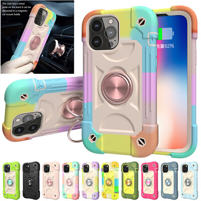 #ad For iPhone 15 14 13 12 11 Pro XS XR Shockproof Case Cover Metal Ring Kickstand