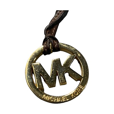 #ad Michael Kors Gold Purse Fob Keychain Bag Charm Brown Leather Strap Handbag Charm