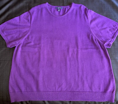 #ad Lands End Plus Size Short Sleeve Fine Gauge Jewelneck Sweater Purple 3X