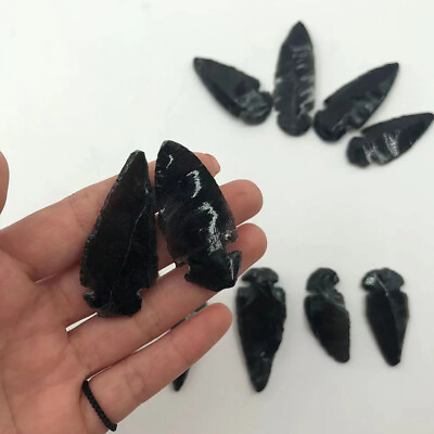 #ad Natural Black Obsidian Crystal Sharp Arrowhead Shape Brings Body Protection