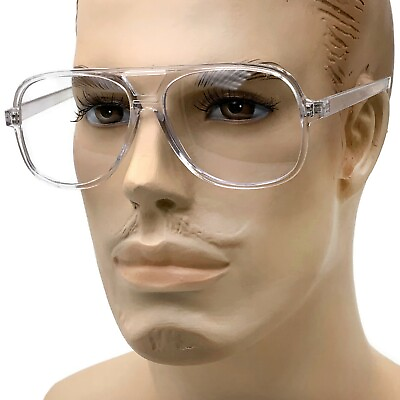 #ad Retro Aviator Transparent Clear Frame Clear Lens Glasses Nerd Retro Large