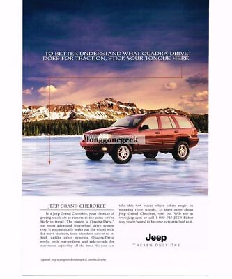 #ad 1999 Jeep Flame Red GRAND CHEROKEE Driving On Ice Vintage Print Ad