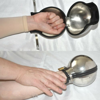 #ad Unisex Metal Ball Handcuffs Lockable Mittens Helmet Lock Restraints Binding