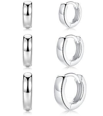 #ad 3 Pairs Small Hoop Earrings for Women Men Sterling Silver Post Sleeper Cartil