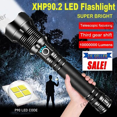 #ad 9000000 Lumens Super Bright LED Tactical Flashlight Torch Rechargeable Worklight