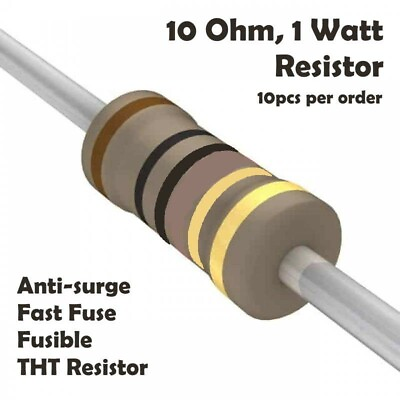 #ad 10pcs Anti Surge Wirewound Fast Fuse Fusible Resistor 1W 10ohm 5%