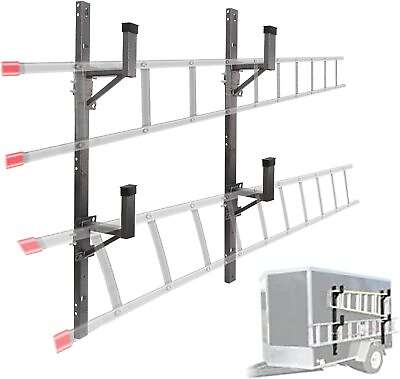 #ad 2PCS Adjustable Trailer Side Ladder Rack For Enclosed Trailer Exterior Side Wall