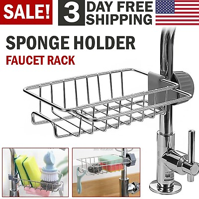 #ad Sponge Holder Over Faucet Kitchen Sink Caddy Organizer Stainless Drain Rack