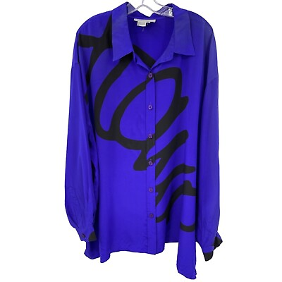 #ad Diane Von Furstenberg Vintage Blouse Womens Size 3X Signature Silk Logo Purple