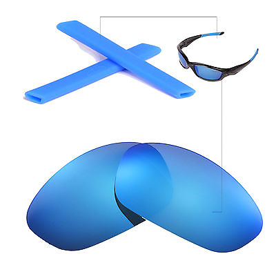 #ad New Walleva Polarized Ice Blue Lenses Blue Earsocks For Oakley Straight Jacket