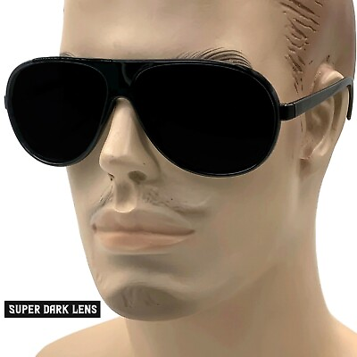 #ad Men#x27;s Super Dark Large Black Oversized Retro Pilot Designer Fashion Sunglasses