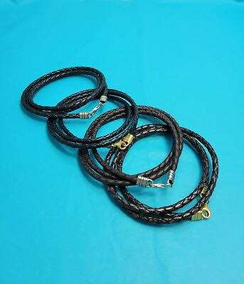 #ad Brown Black Twisted Leather 3 Wrap Sterling Silver Gold Over Bracelet You Choose