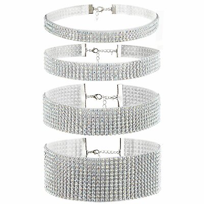 #ad 4Pcs Women Wide Shinning Rhinestone Crystal Choker Adjustable Collar Necklace