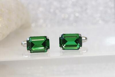 #ad Beautiful Classic Green Emerald 935 Argentium Silver Men#x27;s Excellent Cufflinks