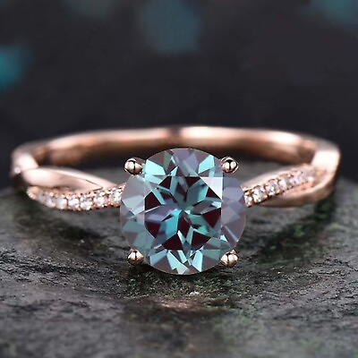 #ad Natural Alexandrite Gemstone Unique Wedding Band Halo Solitaire Cute Ring